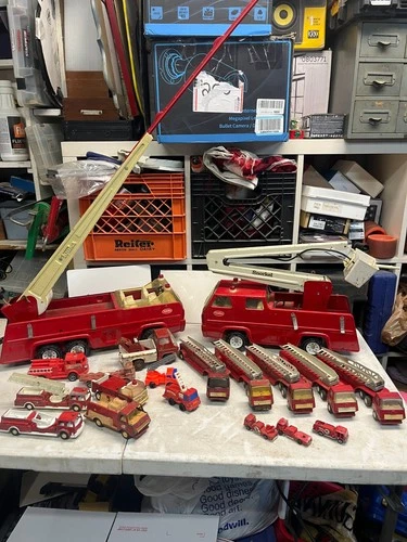 Vintage Tonka Buddy L Marx Tootsie Tomica Mattell Playwheel Fire Truck lot of 24