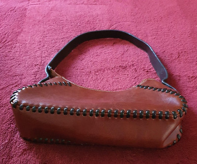 Beautiful Mahogany Shoulder Bag/Black Handle Black Leather Lacing on Edge