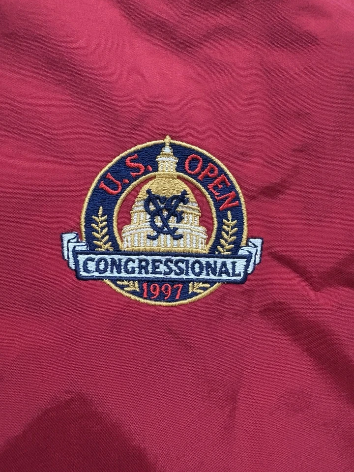 Jaqueta corta-vento de golfe vintage aberta dos EUA tamanho grande por Izod Club bordada anos 90 - Imagem 4 de 4