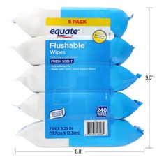 Equate Hypoallergenic Flushable Wet Wipes, Fresh Scent, 5-Pack 240 Total Wipes 