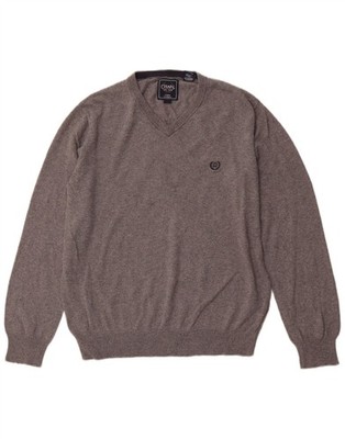 CHAPS Herren V-Neck Pullover Sweater Medium Grau Baumwolle AS05