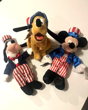 The Disney Store Pluto, Mickey and Goofy Patriotic USA Flag Bean Bag Plush Lot