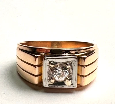Anillo vintage de los años 60 para hombre de oro macizo de 18k diamante natur... - Imagen 1 de 4