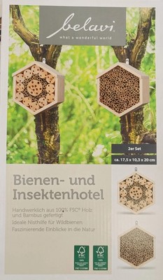 BELAVI Bienen und Insekten Hotel, Hexagon, aus Holz &Bambus, FSC 100%, neu