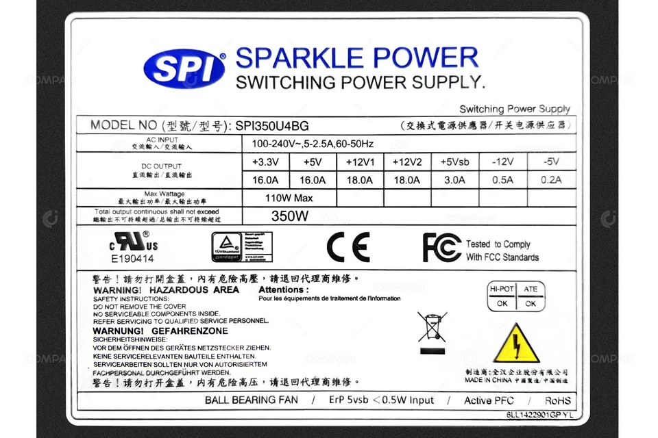 SPI350U4BG  SPARKLE 350W Power Supply for Barracuda Message Archiver 450 - Image 3 of 4