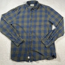 Marine Layer Shirt Mens XL Blue Plaid Stretch Selvage Long Sleeve Button Down
