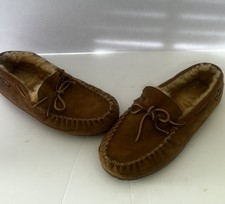 LL Bean Wicked Good Moccasin Slipper Tan Shearling Lamb Slip On Mens 10 M J411