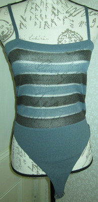 Vtg Giorgio Armani gray & black striped knit tank bodysuit, ladies' size 42 US 6