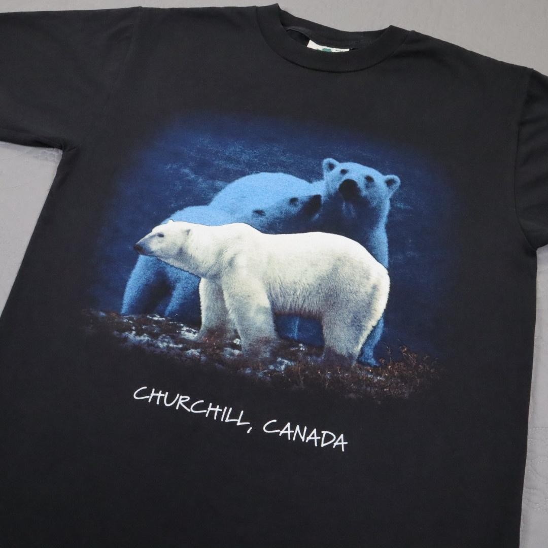 Vintage Polar Bear Shirt Mens Medium Black Canada Graphic 90s Nature Wildlife