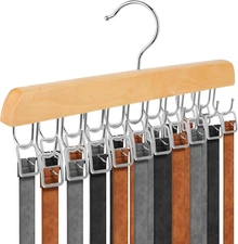 Belt Hanger for Closet,Belt Rack Organizer with 20 Hooks,360° Rotating Wooden Be