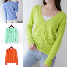 Womens Cardigan Long Sleeve Solid Color Ladies Knitted Top Cardigans Outwear NEW