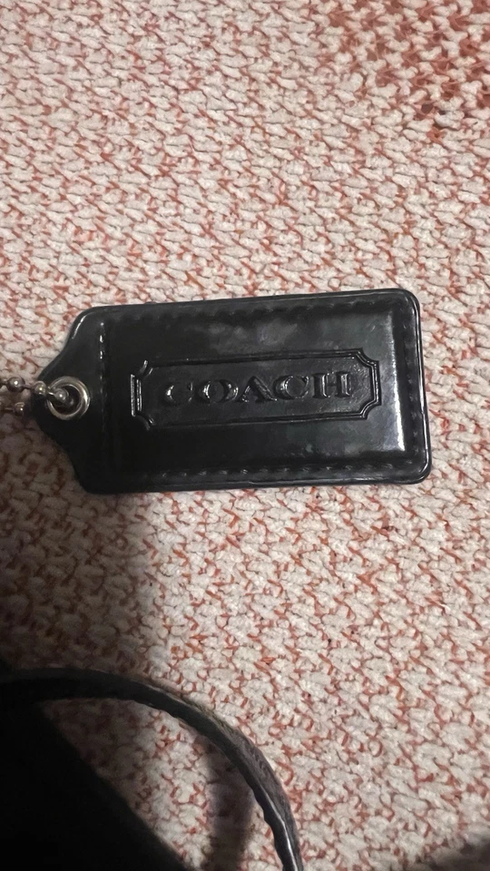 Coach Logo Denim Patent Leather Gray Black 12568 Zip Crossbody Hobo Bag Purse - Image 4 of 4