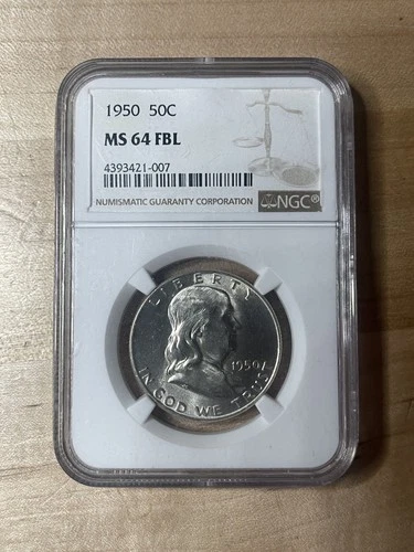 1950 P Franklin Half Dollar NGC MS63 90% FBL  Silver Half Dollar