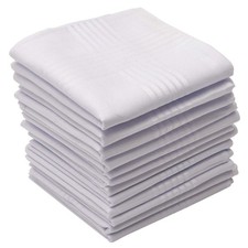 Perry Ellis 12 Pack Handkerchief Permanent Press White with Satin Cord, 16" X 1