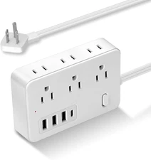 5FT Surge Protector Flat Extension Cord Flat Plug Power Strip, 6AC Outlets, 4 US