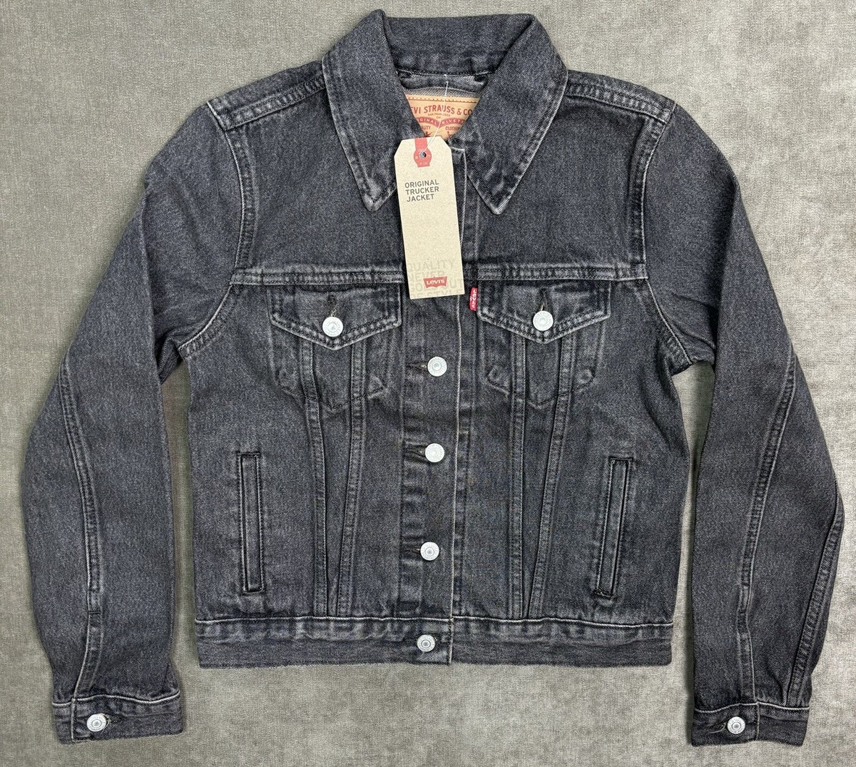 Trucker Jacket Black Denim Jean Jacket Womens Women's Levi's Original  Trucker Jacket Denim Jean Faded Black Size