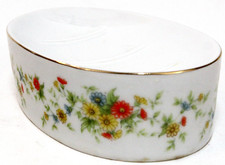 Lefton Floral Soap Dish Vintage Japan Ceramic White Sticker Oval Numbered 1903