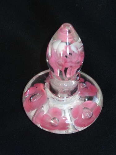Joe St. Clair Pink Flowers Perfume Bottle Glass Paperweight - Picture 2 of 6