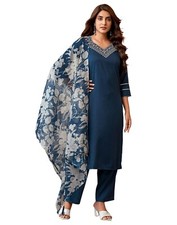 Women's Rayon Viscose Embroidery Straight Kurta Pant with Dupatta
