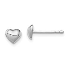 .925 Sterling Silver Rhodium-Plated Child's Polished Heart Post Earrings