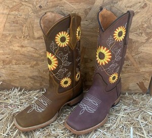 Damen Western Rodeo Square Toe Boots Sonnenblumen Stickerei Bota Bordado  Girasol | eBay