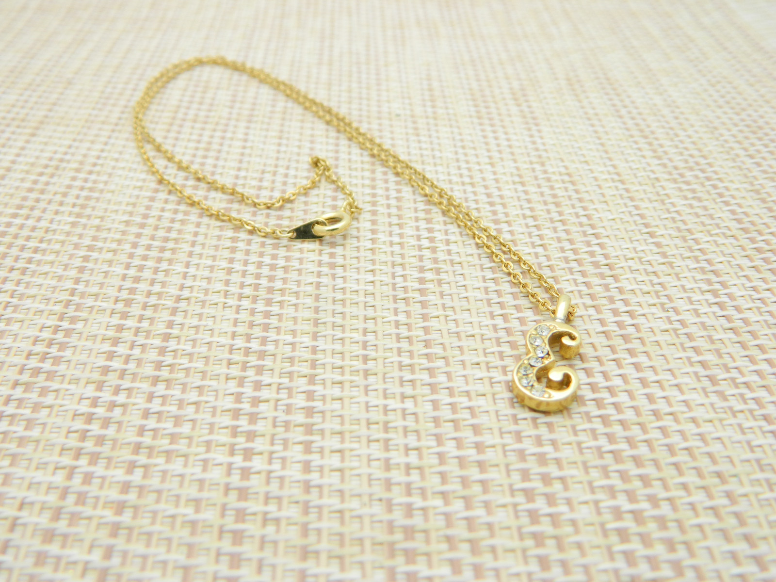 Clear Rhinestone Gold Tone E Initial Pendant Neck… - image 5