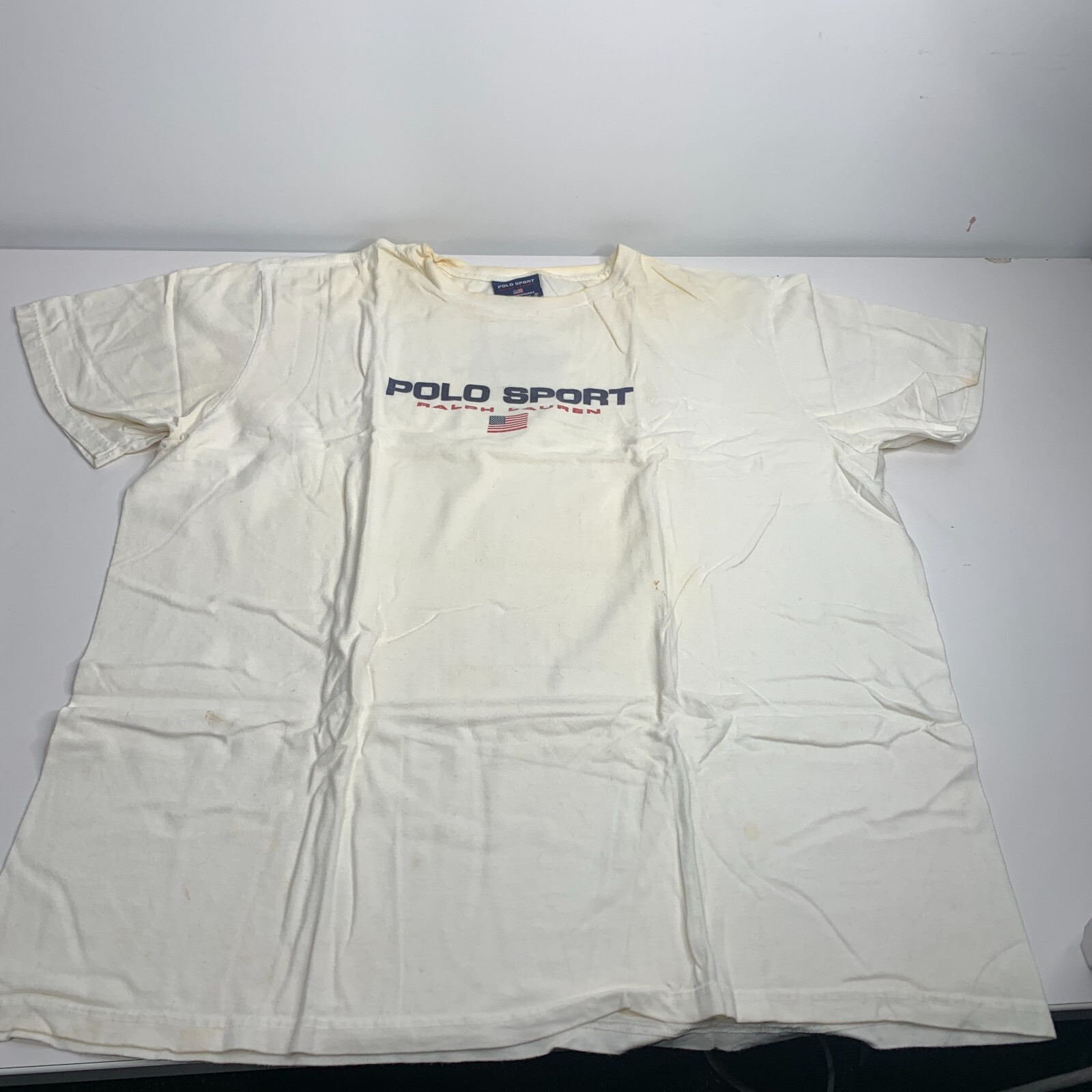 Vintage 90s Polo Sport Ralph Lauren Spell Out Logo White T-Shirt Size XL