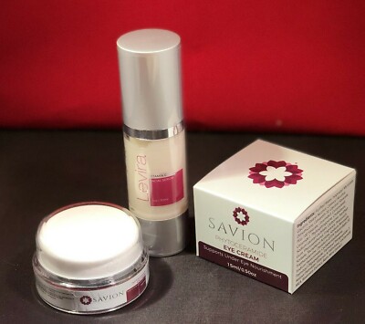 2 SAVION Eye Cream & Levira Vit C Facial Serum Anti-Aging Spots / Eye Bags Set 2