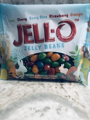 Jell-0 Cherry/Berry Blue Strawberry, Orange Jelly Beans. 4oz