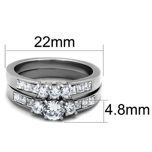 His & Hers All Stainless Steel Engagement 2 Rings Set and Mens Matching Band - Picture 8 of 9