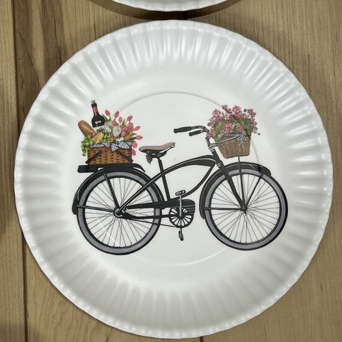 One Hundred 80 Degrees Bicycle Bike Melamine Paper Look Plates 9" - Set of 4 - Picture 4 of 8