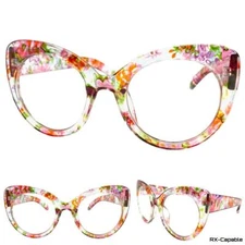Oversized Exaggerated Retro Clear Lens EYE GLASSES Large Flower Floral Frame C4