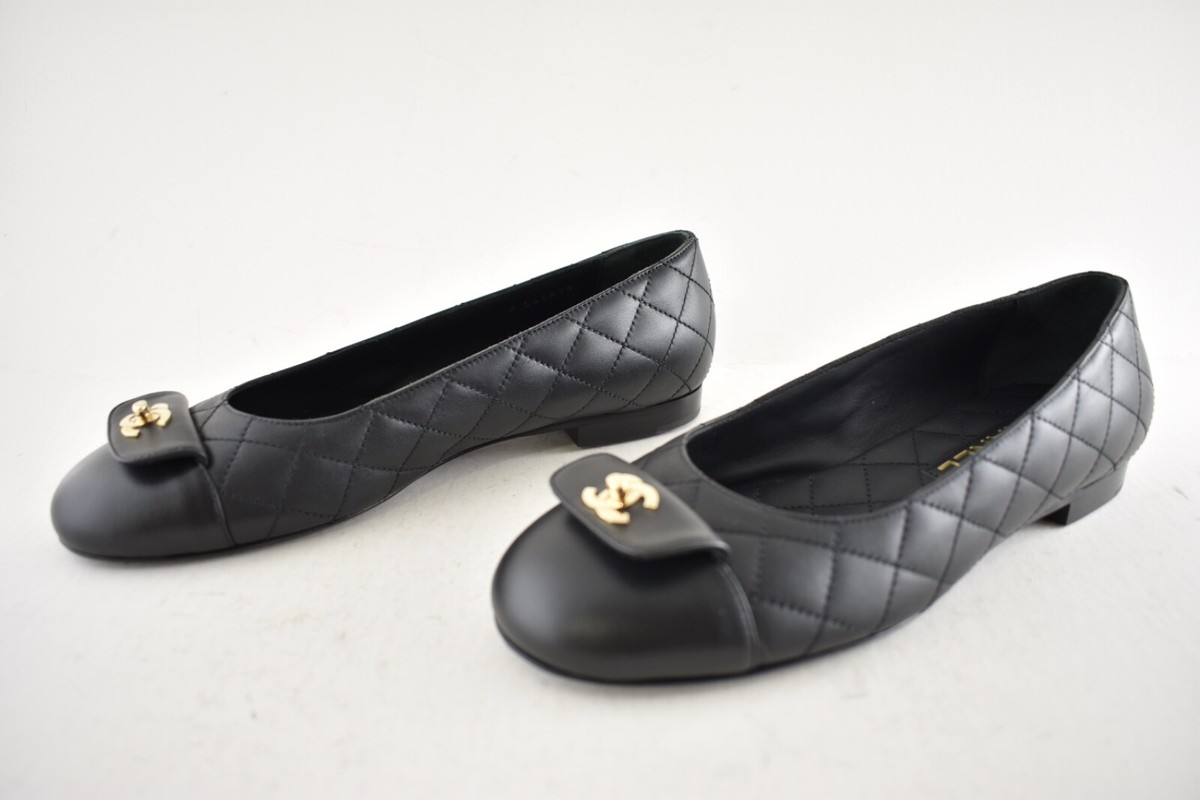 Chanel 24B Black Leather Turnlock Gold CC Logo Quilted Ballet