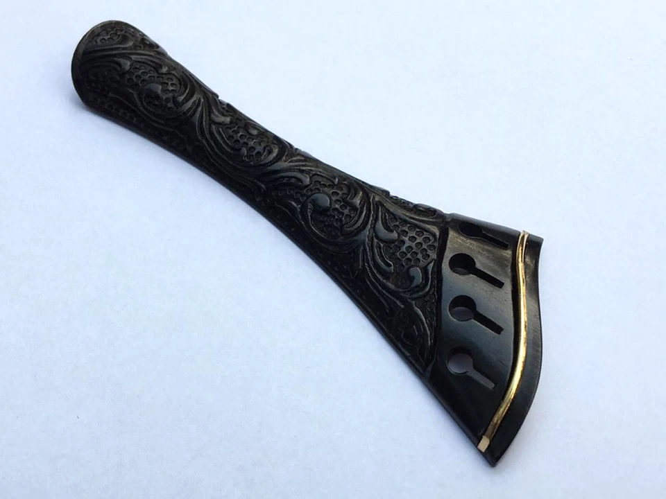 Hand carving ebony Harp style violin tailpiece with Gold freet 4/4 - Image 2 of 3