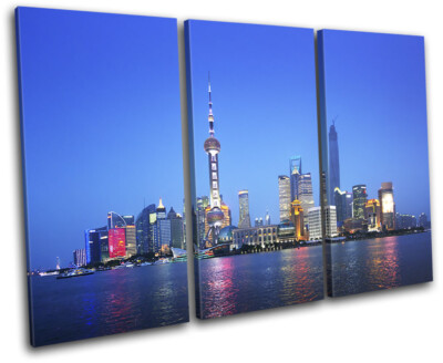 Shanghai Skyline China Night City TREBLE Leinwand Kunst Bild drucken