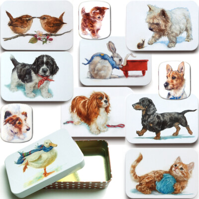 Jo Stockdale TIER BLECHDOSE Vogel Katze Hund Bild Organizer Aufbewahrung Schmuck Geschenk
