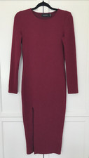 Mink Pink Ribbed Sweater Midi Dress Front Slit Long sleeves Burgundy size S