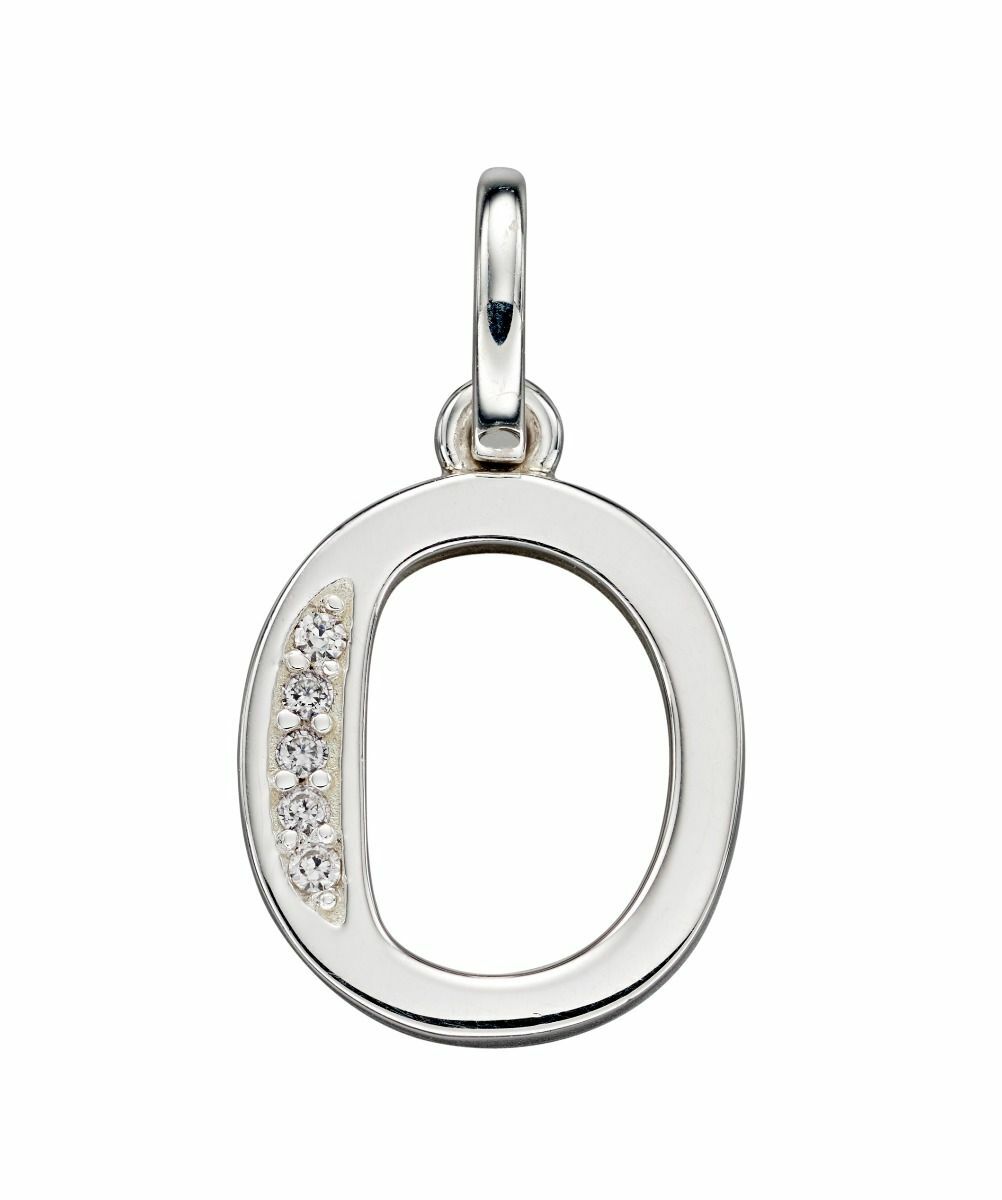 925 Sterling Silver Art Deco Number '0' Crystal Cubic Zirconia Pendant Necklace