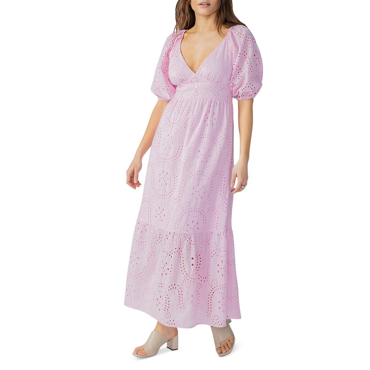 Женское розовое хлопковое платье макси с V-образным вырезом и петельками Sanctuary 0 BHFO 7172