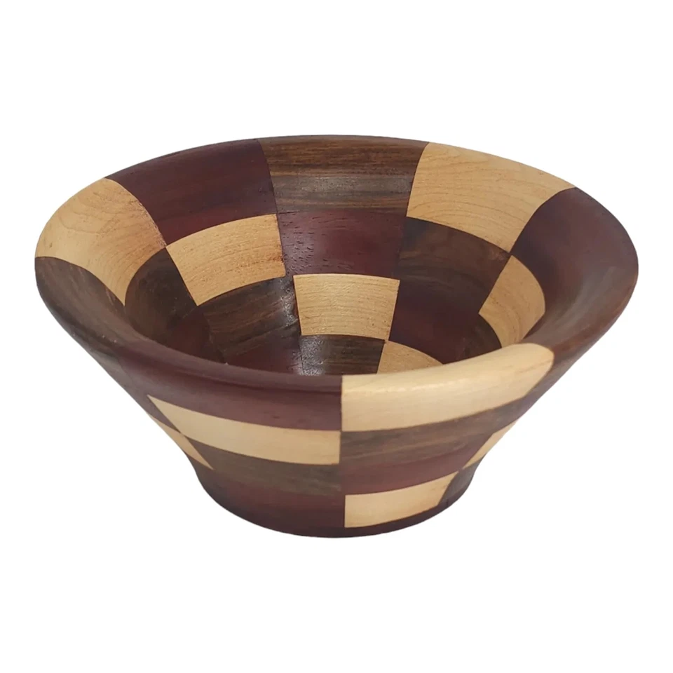 Cuenco de madera de palo de rosa, padauk, arce segmentado torneado 8,75" de diámetro hecho en EE. UU. Foto 4 de 4