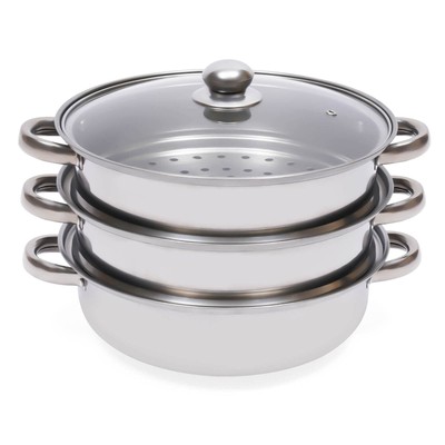 3-Tier Stainless Steel Steamer Meat Vegetable Cooking Steam Pot Kitchen Steam...