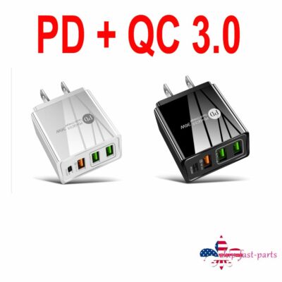 Fast Quick Charge 4 Port QC 3.0 USB + PD Hub 36W Wall Charger Power Adapter USA