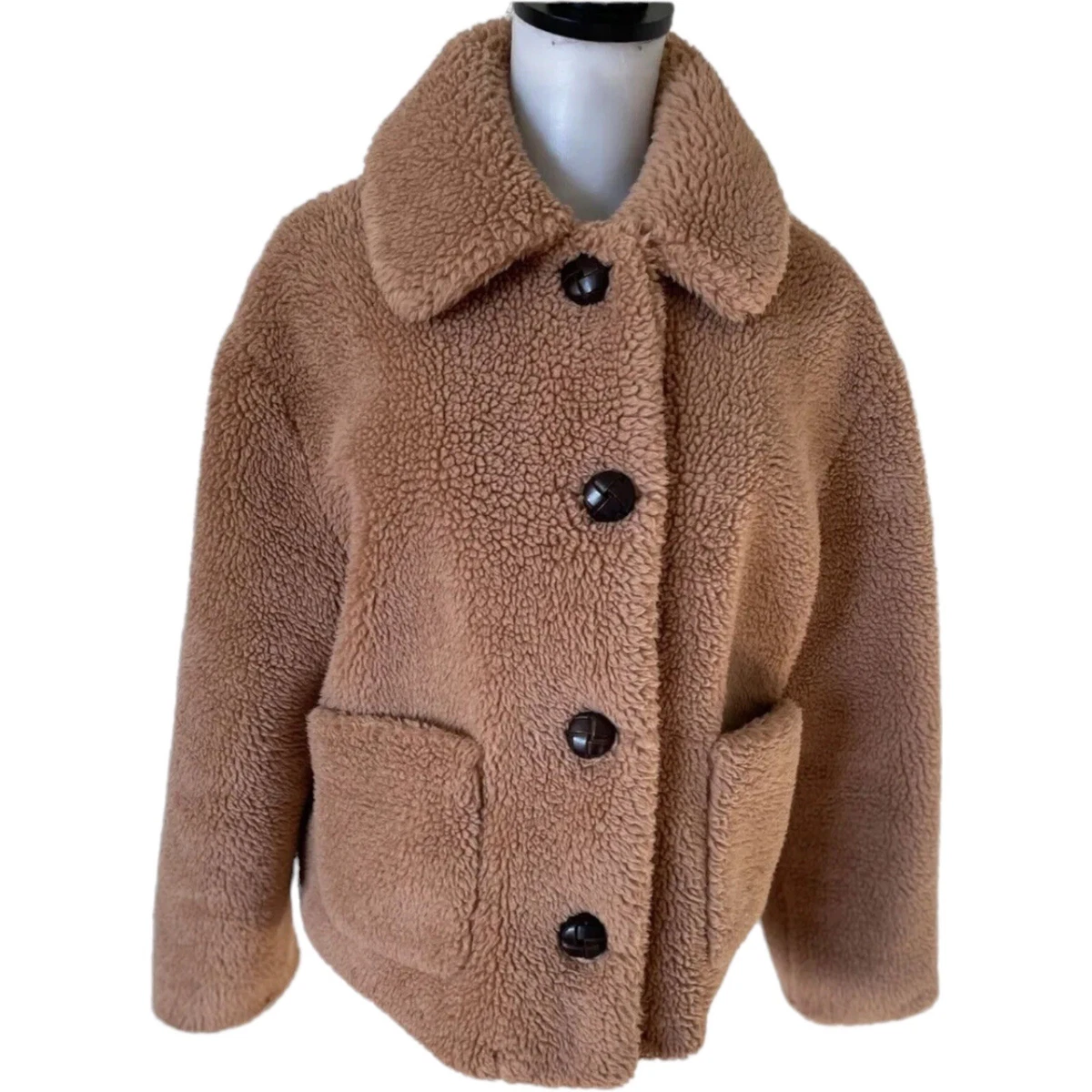 Zara Teddy Bear Faux Fur Coat Jacket Collared Pockets Womens Medium Brown |  Ebay