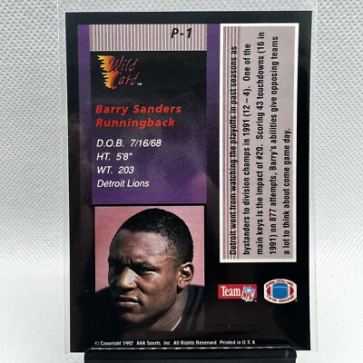 Barry Sanders 1992 Wild Card Stat Smashers #P-1 Detroit Lions | eBay