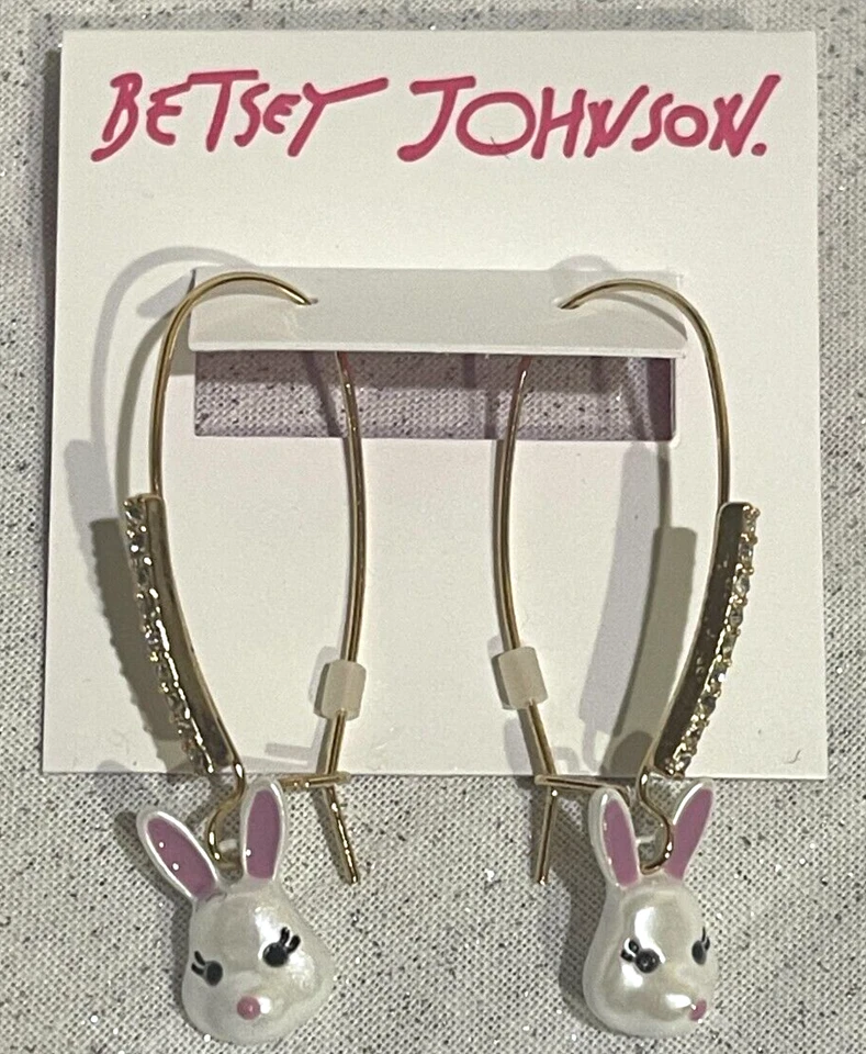 Pendientes gancho Betsey Johnson SomeBunnys conejito marfil Foto 3 de 3