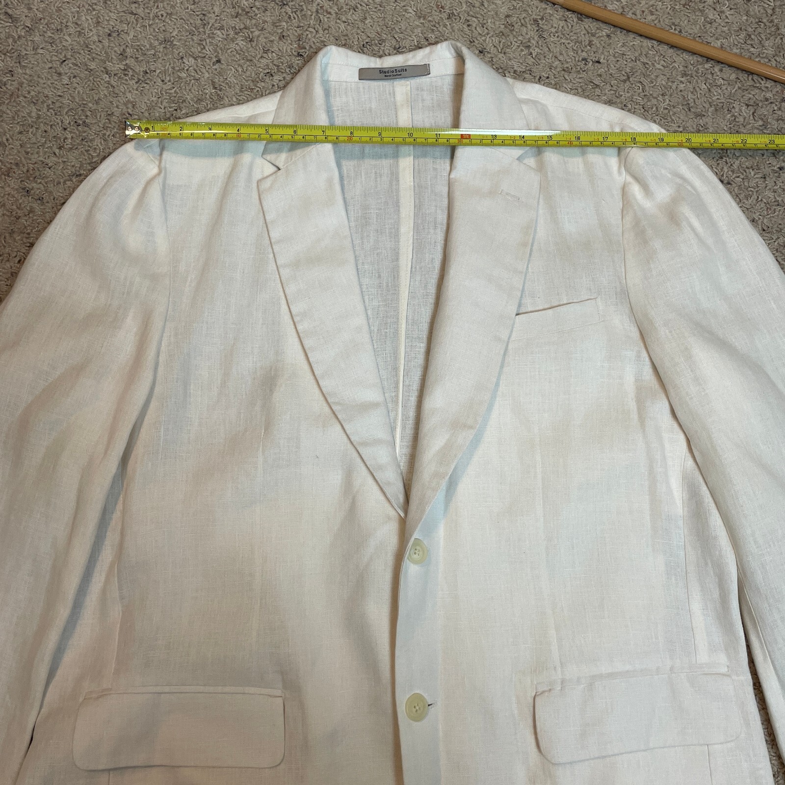 Studio Suits Bespoke Suit Mens 42L 100 Linen Ivory B… Gem