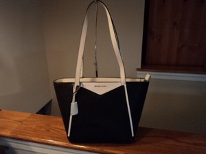 Michael Kors M Tote Small TZ Tote Black Optic White Leather NWT Gift Receipt 191935677822 | eBay