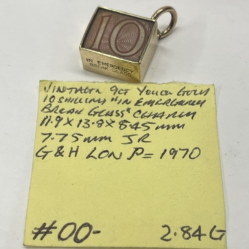 Vintage 9ct Yellow Gold 10 Shilling “ In Emergency Break Glass “ Charm. 1970 Lon - Picture 11 of 11