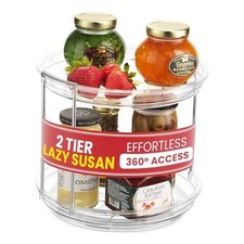 Clear Two Tier Lazy Susan Organizer - Rotating Spice Rack Turntable for 1-Pack