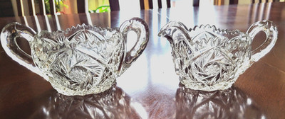 Antique ABP American Cut Glass Cut Creamer & Open Sugar Bowl Set-Chips under Lip